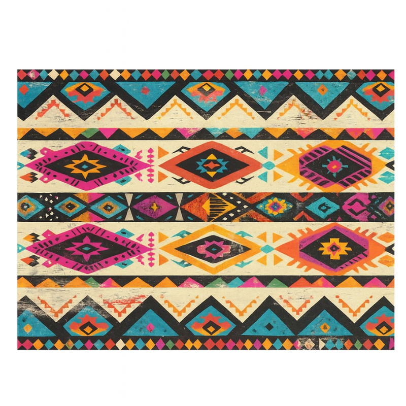 Set De Table Bohème En Lin Avec Motifs Géométriques Et Vifs 4 Pièces