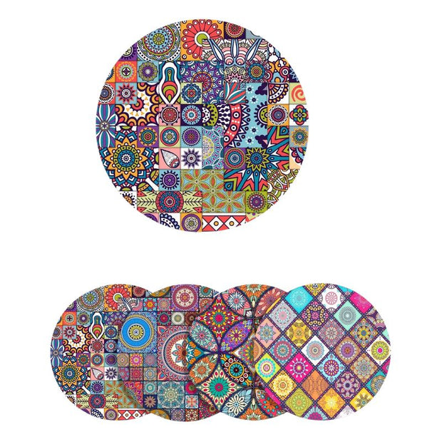 Set De Table Bois Mandala Style Bohème Chic Lot de 4 Pièces