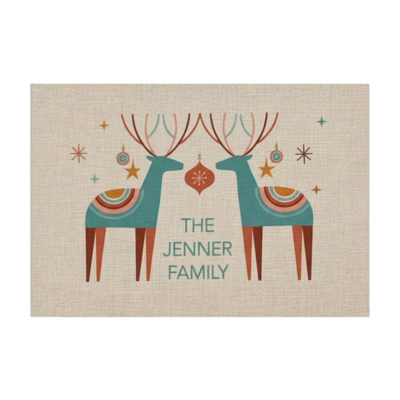 Set De Table En Lin De Noël Avec Motif Renne Rustique Et Élégant 4 Pièces