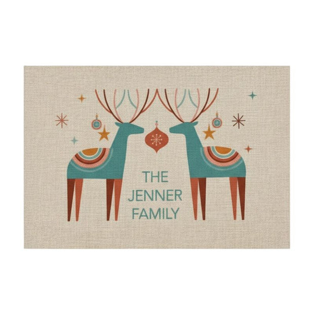 Set De Table En Lin De Noël Avec Motif Renne Rustique Et Élégant 4 Pièces