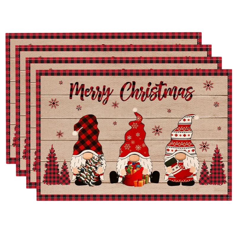 Set De Table En Lin De Noël Imprimé Merry Christmas Festif