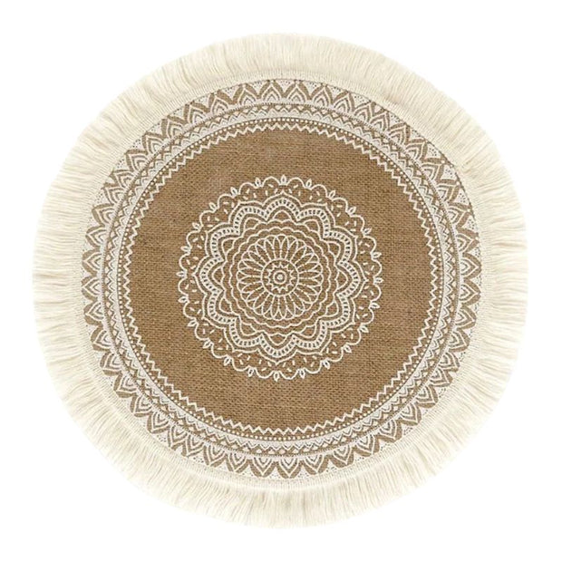 Set De Table En Lin Et Jute Rond Avec Motif Vintage Élégant