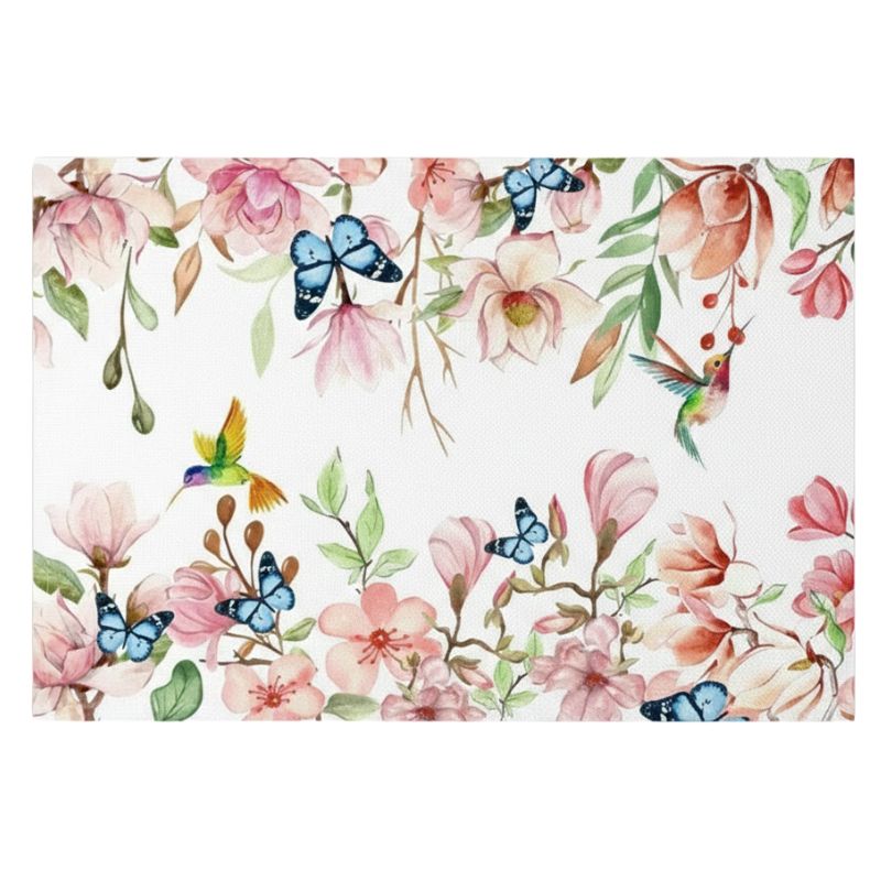 Set De Table En Lin Fleurs Délicates Et Papillons Colorés, Set De Table En Lin 