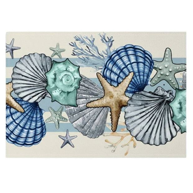 Set De Table En Lin Motif Coquillages Et Étoiles De Mer, Set De Table En Lin 