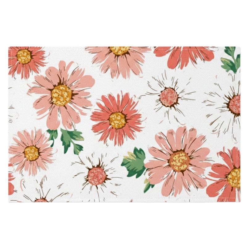 Set De Table En Lin Motif Fleurs Champêtres Tons Rosés, Set De Table En Lin 