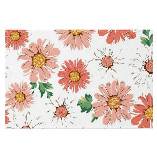 Set De Table En Lin Motif Fleurs Champêtres Tons Rosés, Set De Table En Lin 