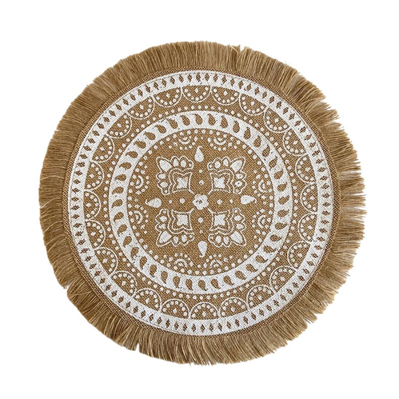 Set De Table En Lin Naturel Avec Finition Frangée Et Design Boho Chic