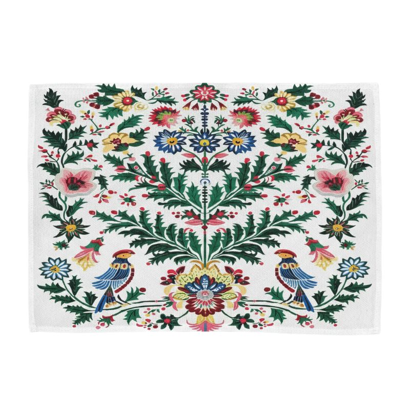 Set De Table En Lin Vintage À Motifs Floraux Et Oiseaux, Set De Table En Lin 