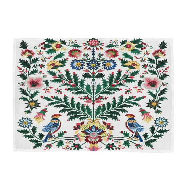 Set De Table En Lin Vintage À Motifs Floraux Et Oiseaux, Set De Table En Lin 