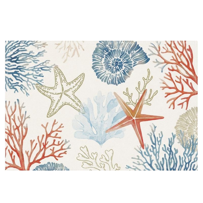 Set De Table En Lin Étoiles De Mer Et Coraux Pastels, Set De Table En Lin 
