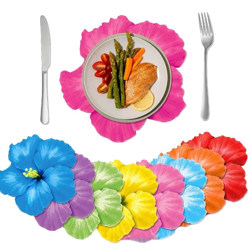Set De Table Jetable Hawaïen Avec Fleurs D’Hibiscus Lot de 24 Pièces