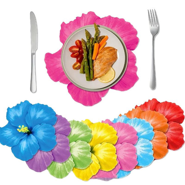 Set De Table Jetable Hawaïen Avec Fleurs D’Hibiscus Lot de 24 Pièces