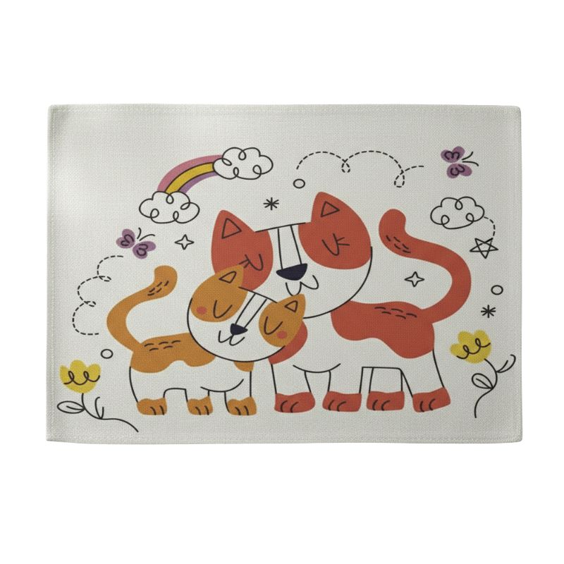 Set De Table en Lin Enfant Motif Chats Mignons, Set De Table en Lin 