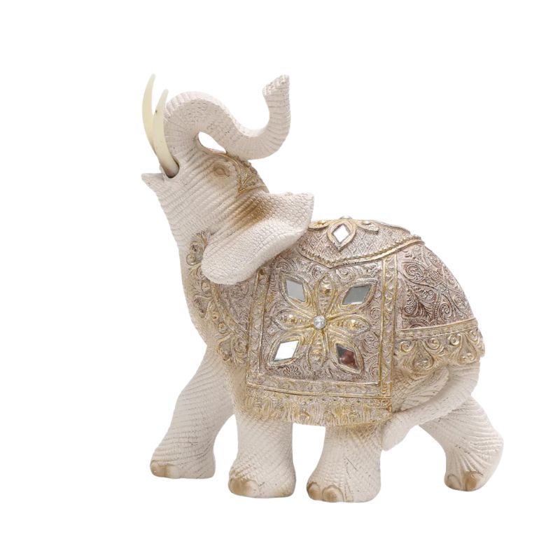 Statuette En Ivoire Éléphant Décoratif Avec Ornements Sculptés