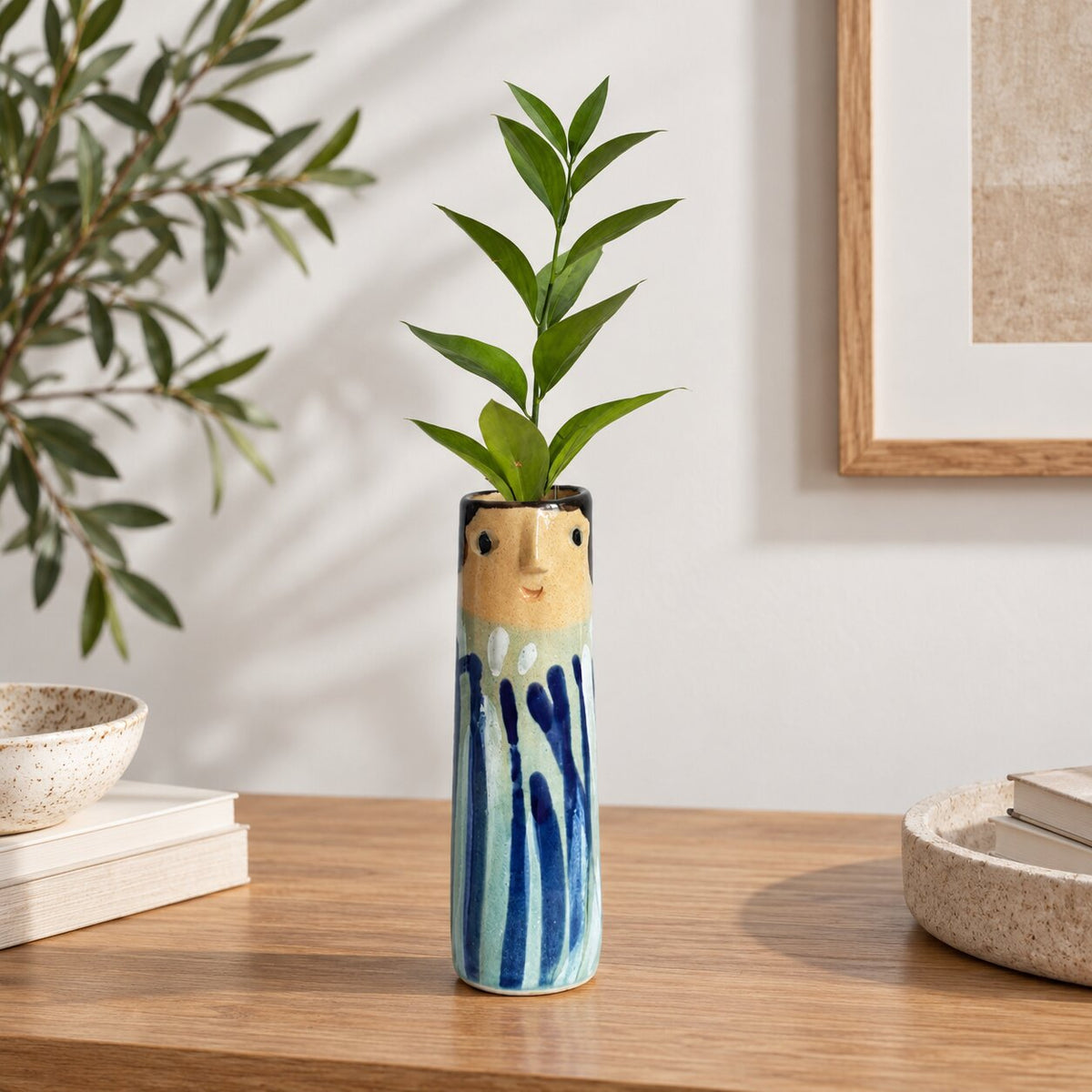 Vase Art Style Bohémien avec Motif Visage