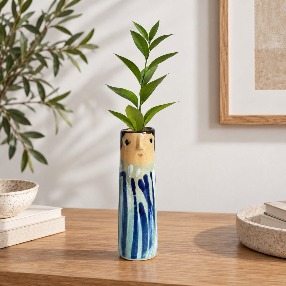 Vase Art Style Bohémien avec Motif Visage