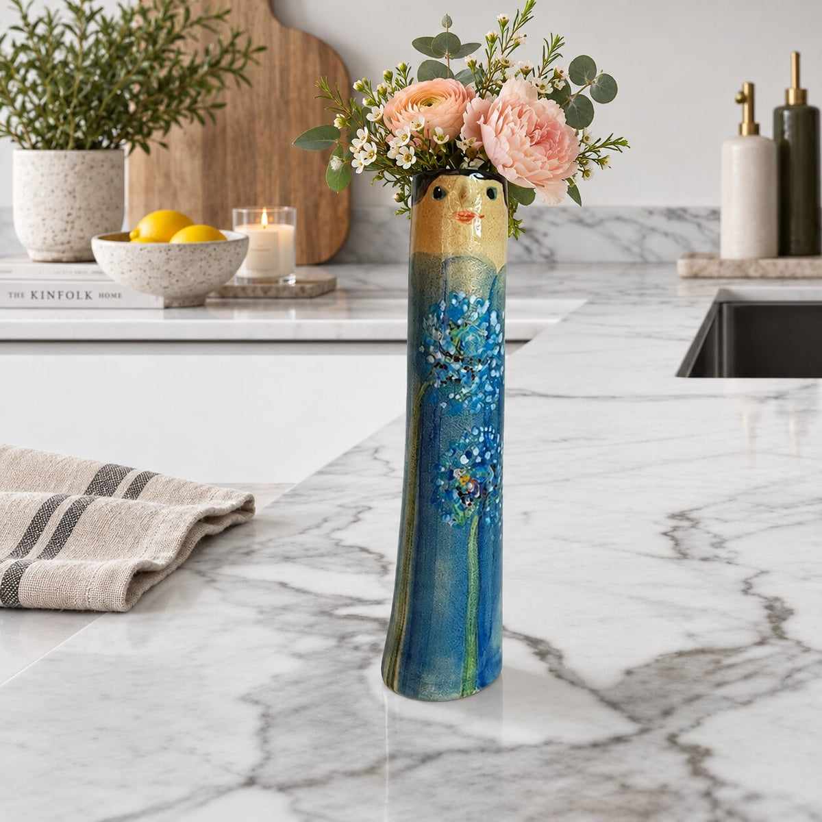 Vase Art Style Bohémien avec Motif Visage