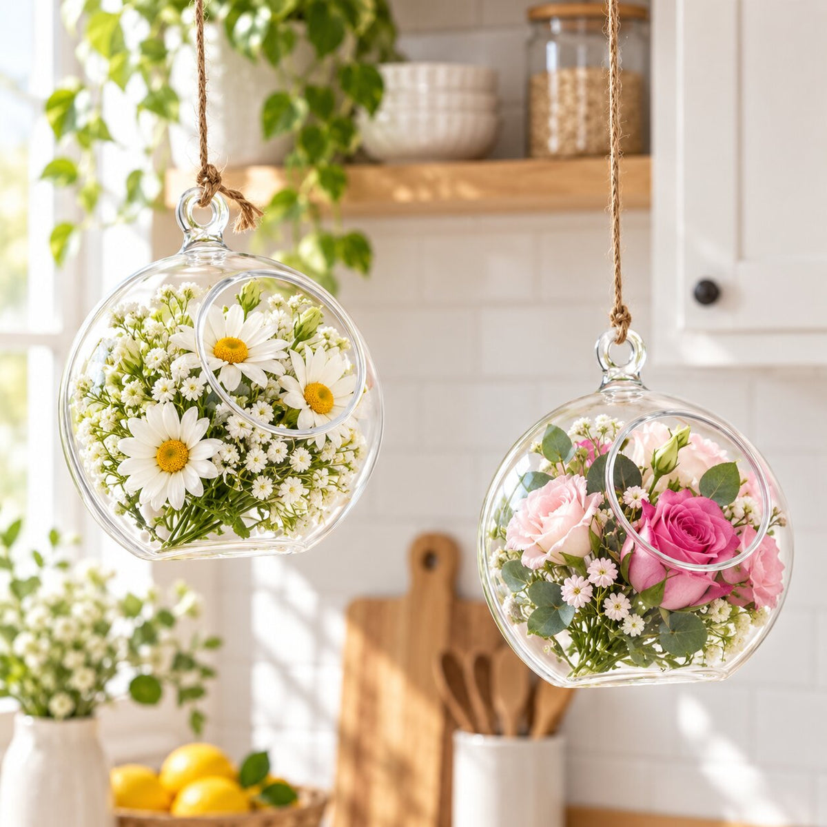 Vase Boule Transparent en Verre pour Plantes