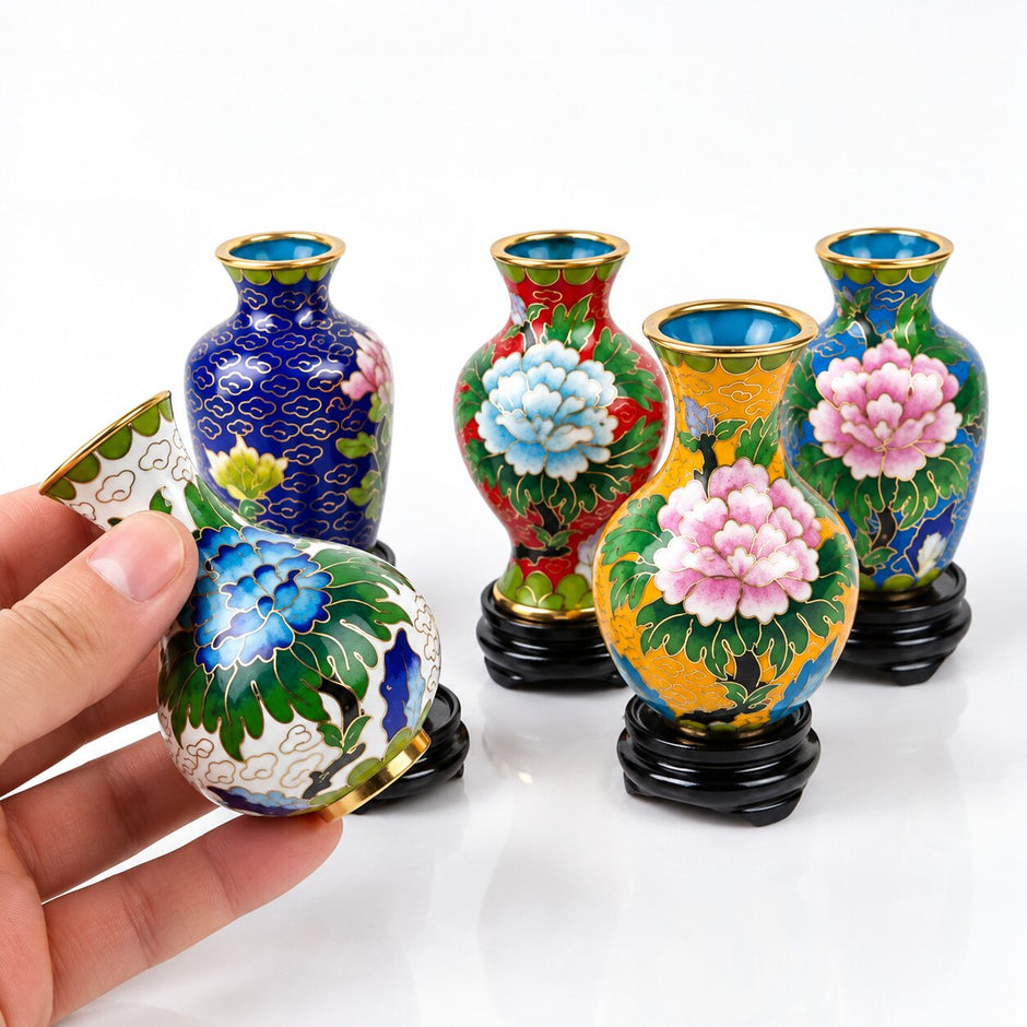 Vase Chinois en Émail Cloisonné Très Petit