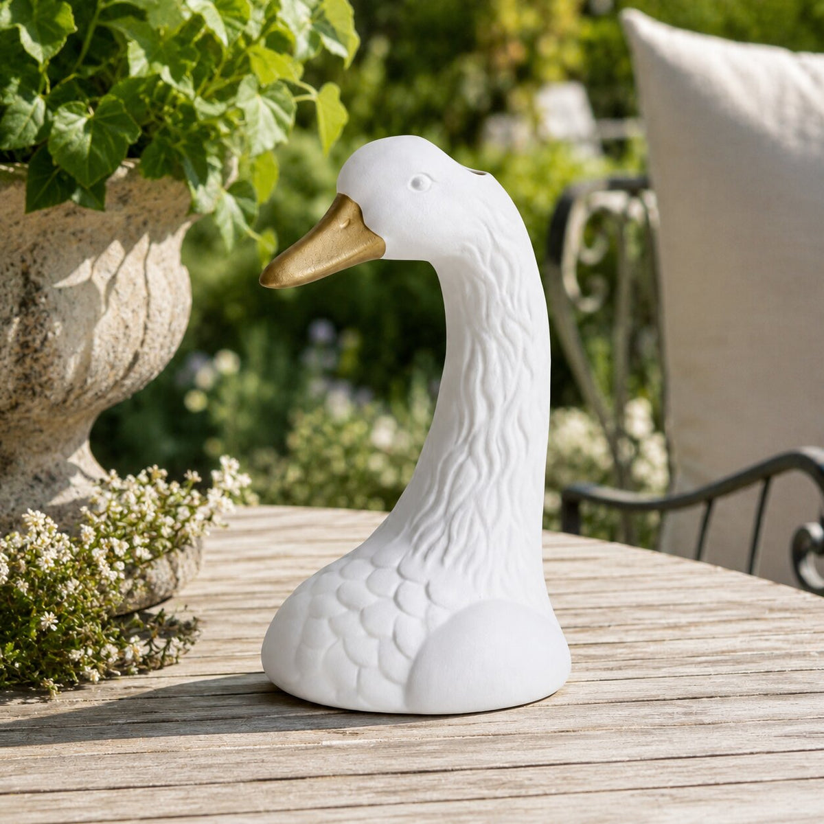 Vase Dessin Style Nordique Blanc en Forme de Tête d'Oie