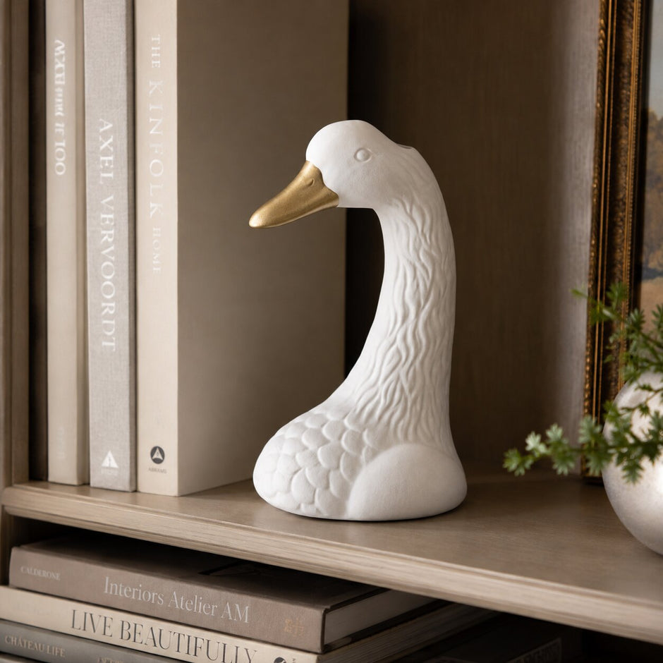 Vase Dessin Style Nordique Blanc en Forme de Tête d'Oie