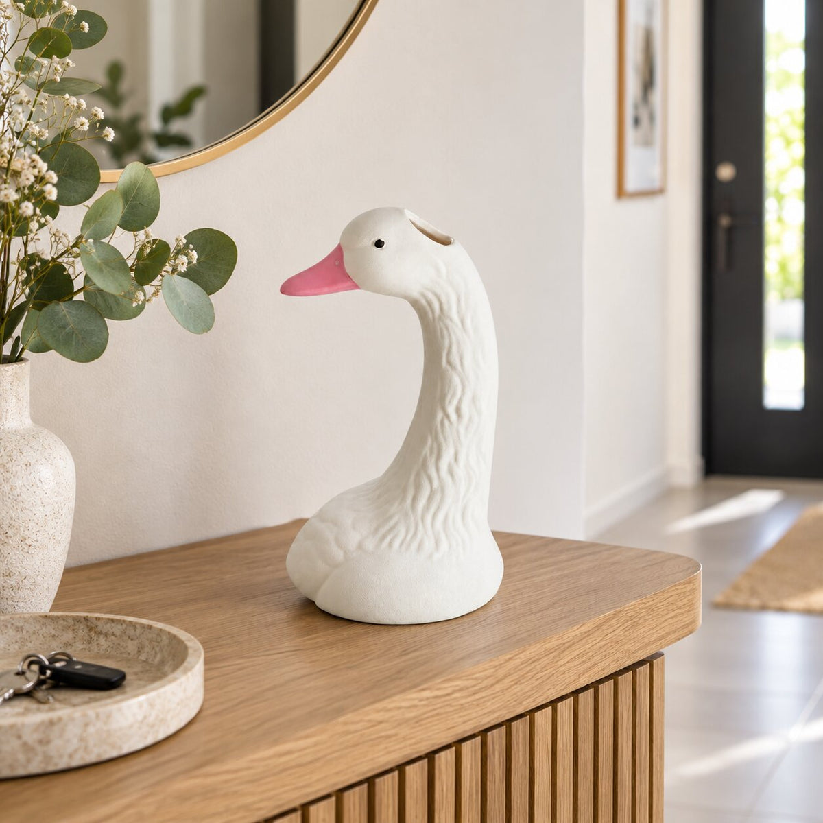 Vase Dessin Style Nordique Blanc en Forme de Tête d'Oie