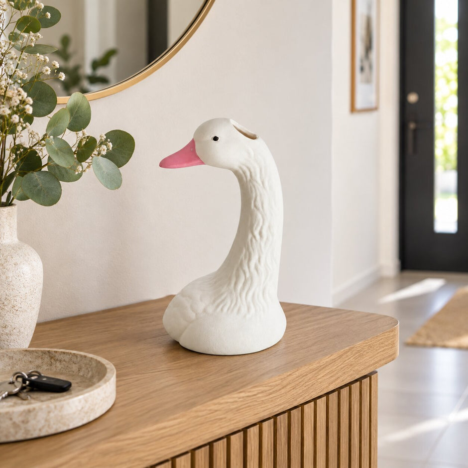 Vase Dessin Style Nordique Blanc en Forme de Tête d'Oie