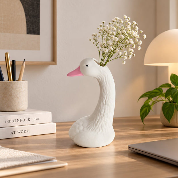 Vase Dessin Style Nordique Blanc en Forme de Tête d'Oie