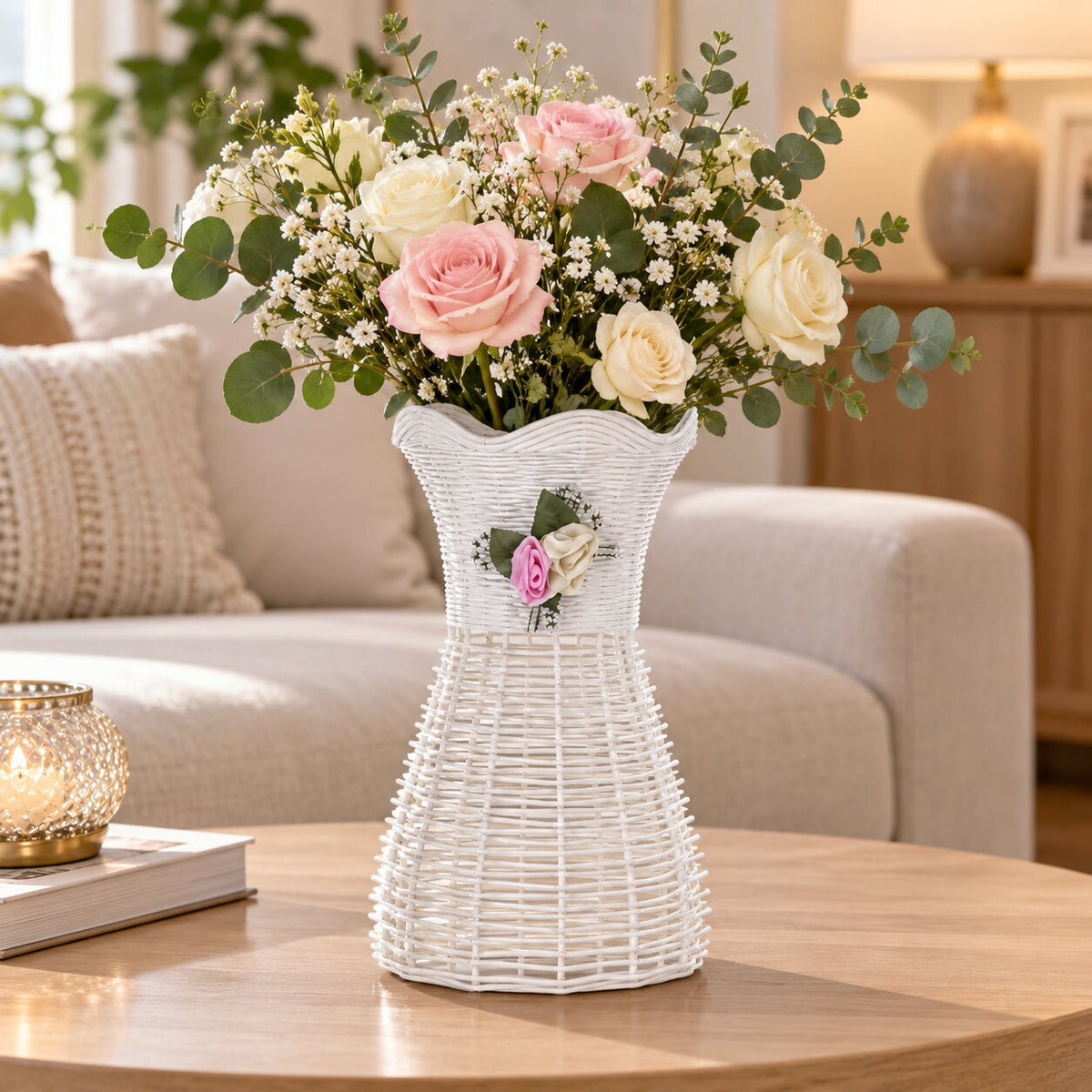 Vase Fleur en Rotin Artificiel Blanc