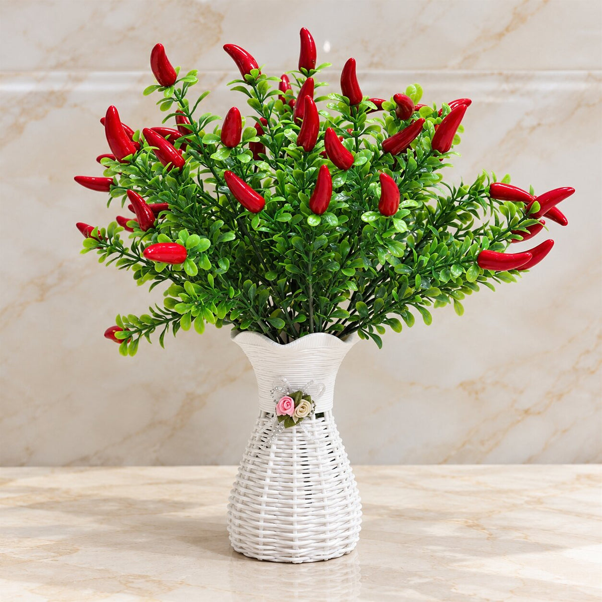 Vase Fleur en Rotin Artificiel Blanc