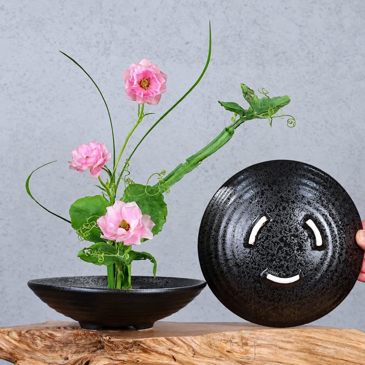 Vase Japonais à Grenouille Noir Style Ikebana