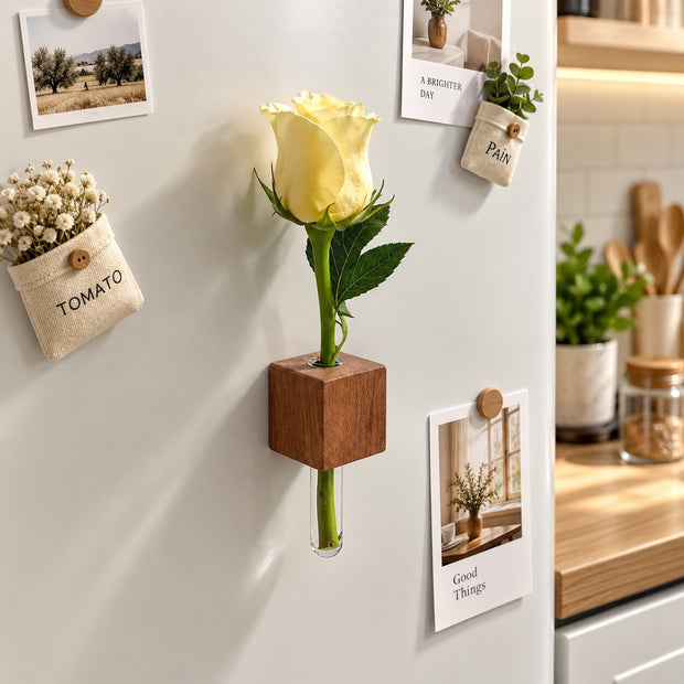 Vase Maison à Fleurs Magnétique en Bois