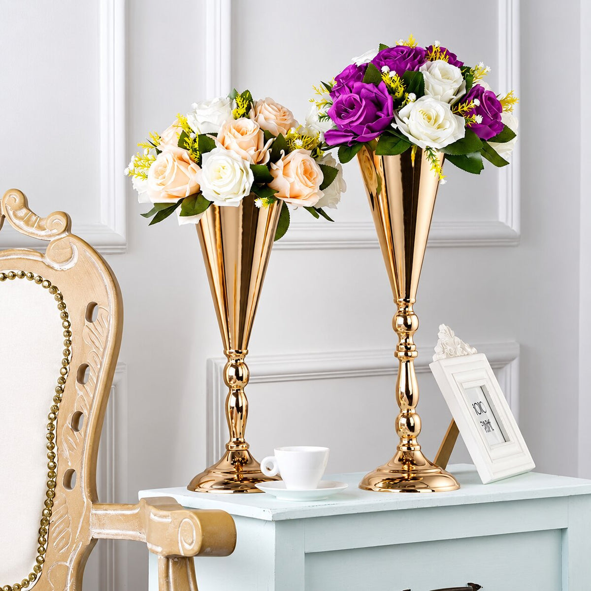 Vase Martini en Métal Doré pour Fleurs