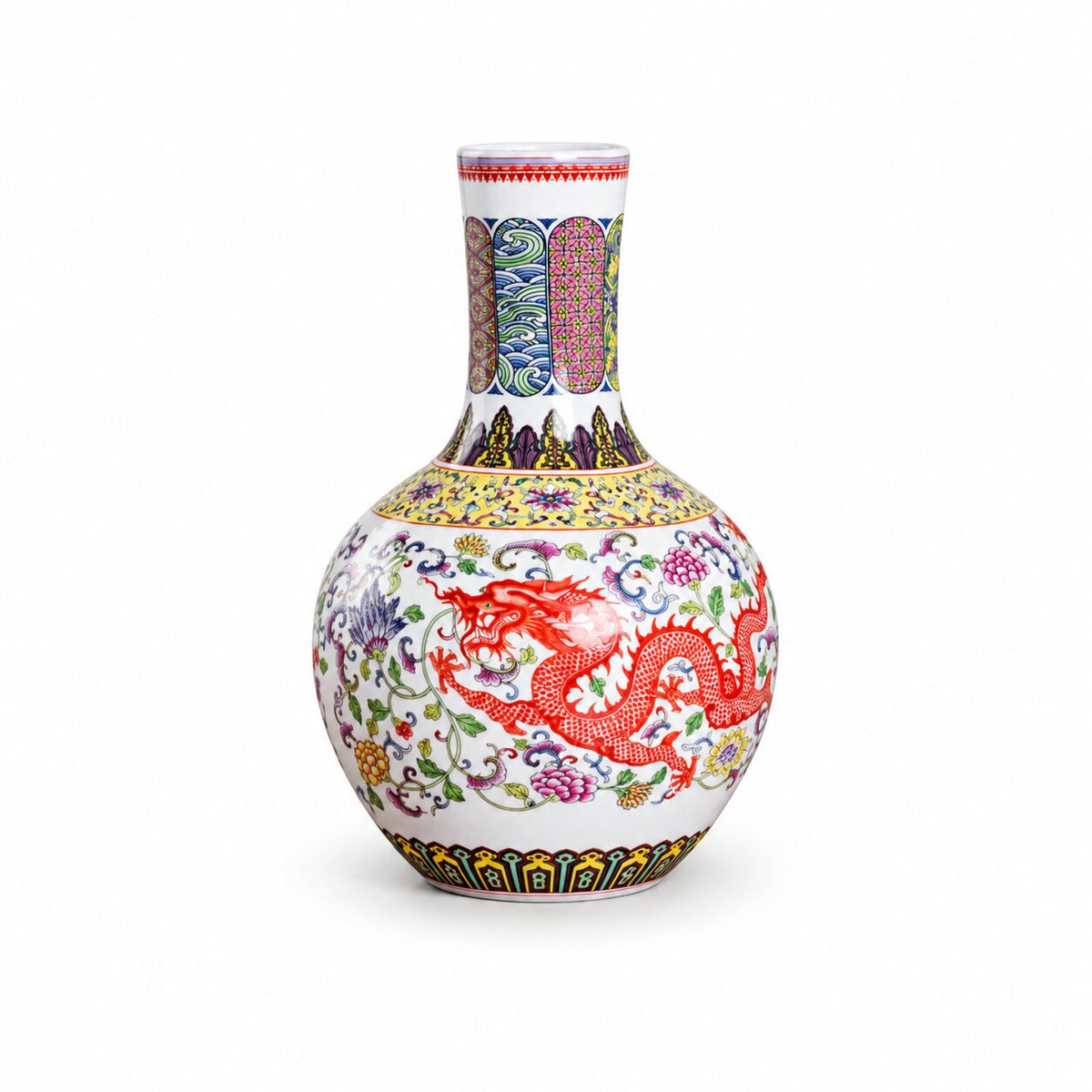 Vase Ming en Céramique Émaillée Dragon et Phoenix