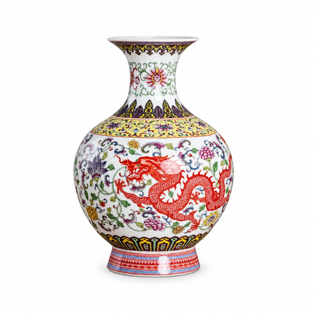 Vase Ming en Céramique Émaillée Dragon et Phoenix