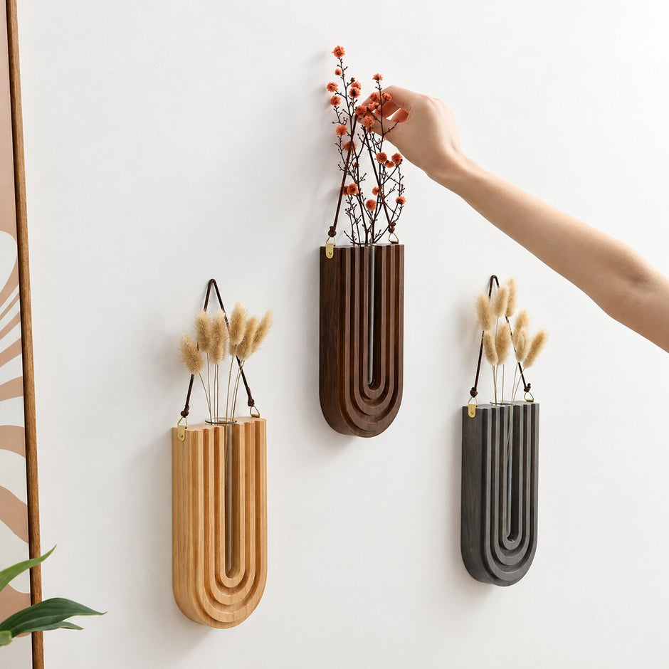 Vase Mural Moderne en Bois