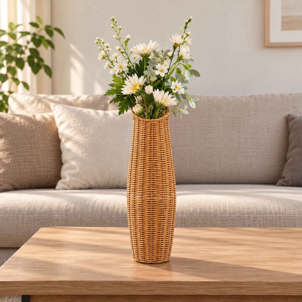 Vase Poser à Fleurs en Rotin Pour Décoration