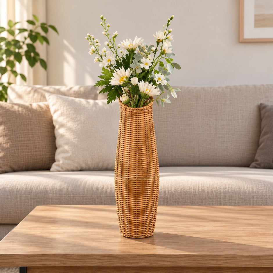 Vase Poser à Fleurs en Rotin Pour Décoration