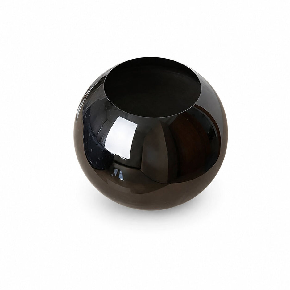 Vase Rond Sphérique Noir en Verre Moderne