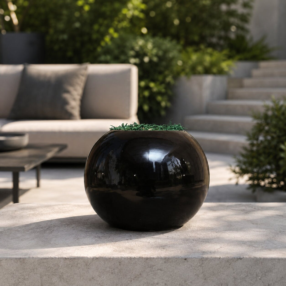 Vase Rond Sphérique Noir en Verre Moderne