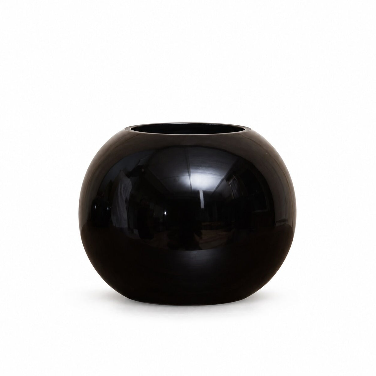 Vase Rond Sphérique Noir en Verre Moderne