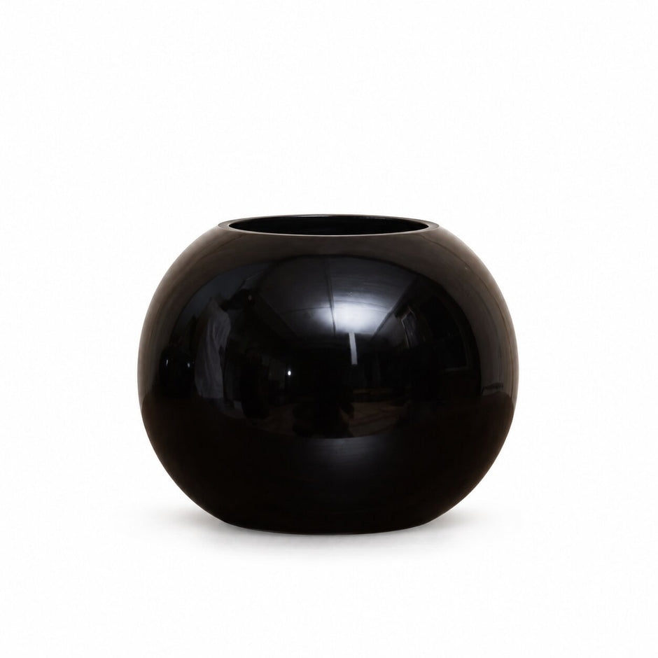Vase Rond Sphérique Noir en Verre Moderne