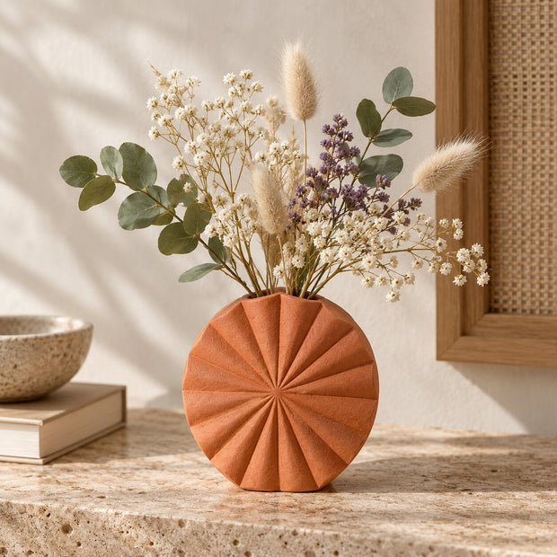 Vase Terracotta avec Motif de Tournesol pour Fleur