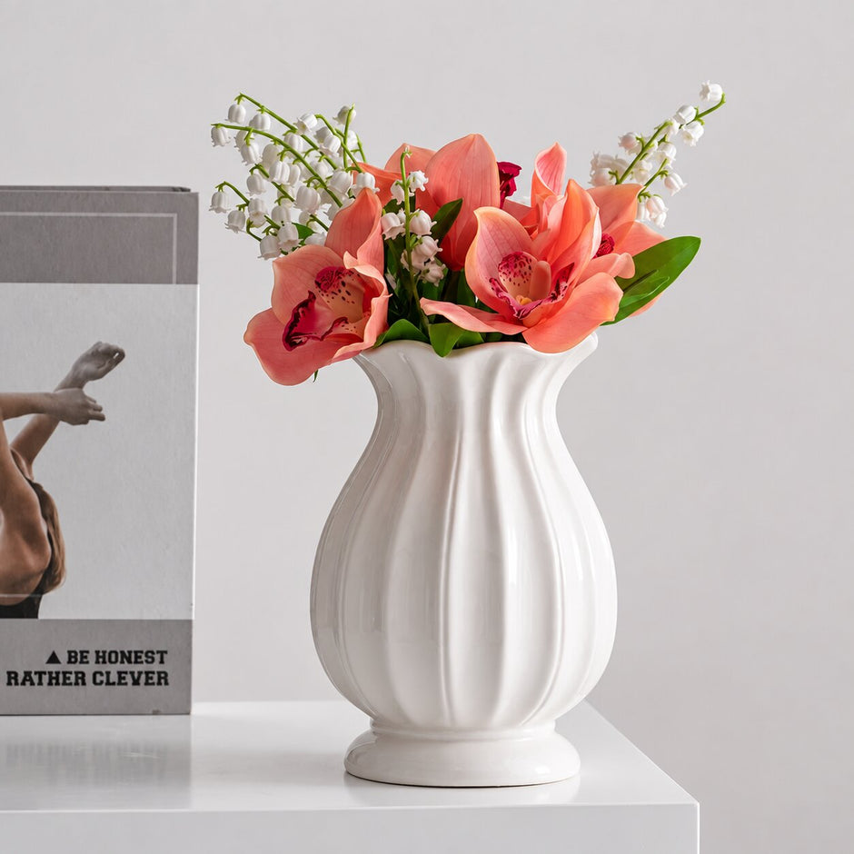 Vase XXL Céramique Blanche pour Fleurs Sèches