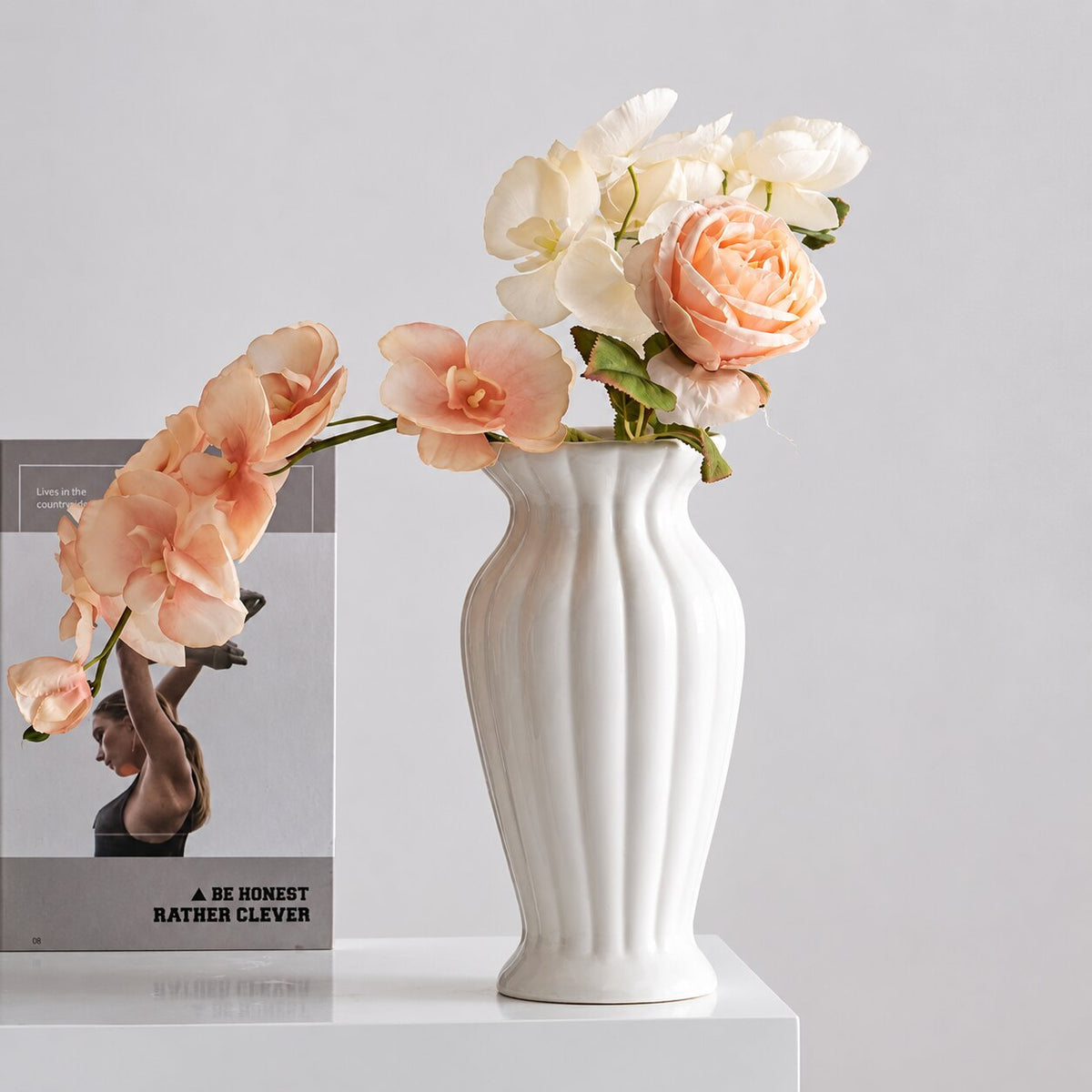 Vase XXL Céramique Blanche pour Fleurs Sèches