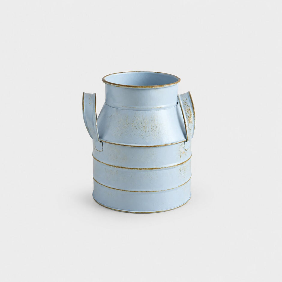 Vase de Style Ancien en Fer pour Fleurs, vase bleu clair à deux anses, style vintage