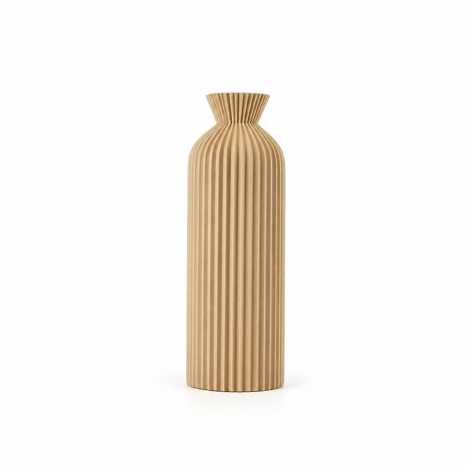Vase Boho Chic pour Fleurs, vase beige côtelé au design élancé