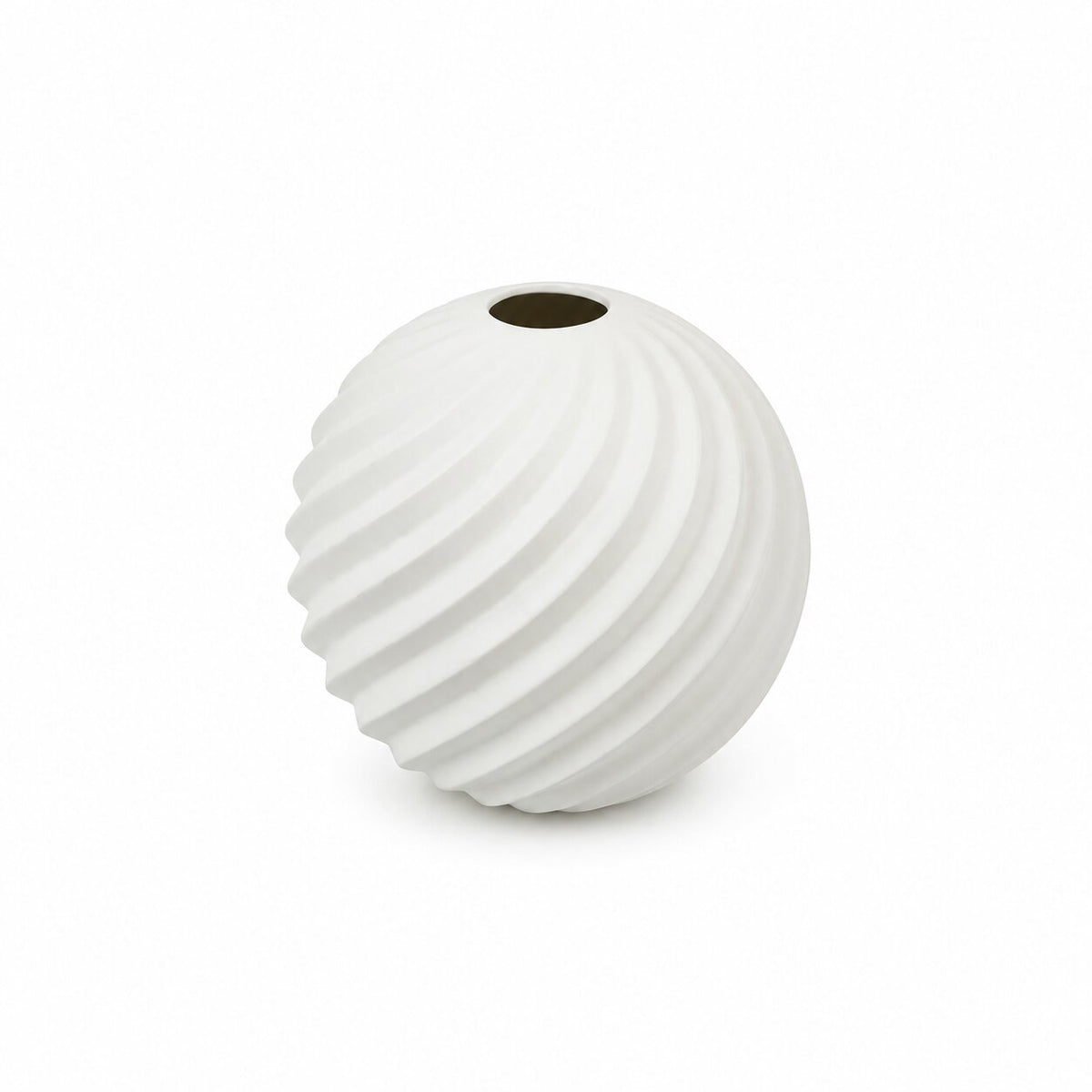 Vase Boule en Céramique pour Fleurs, vase blanc sphérique à relief torsadé