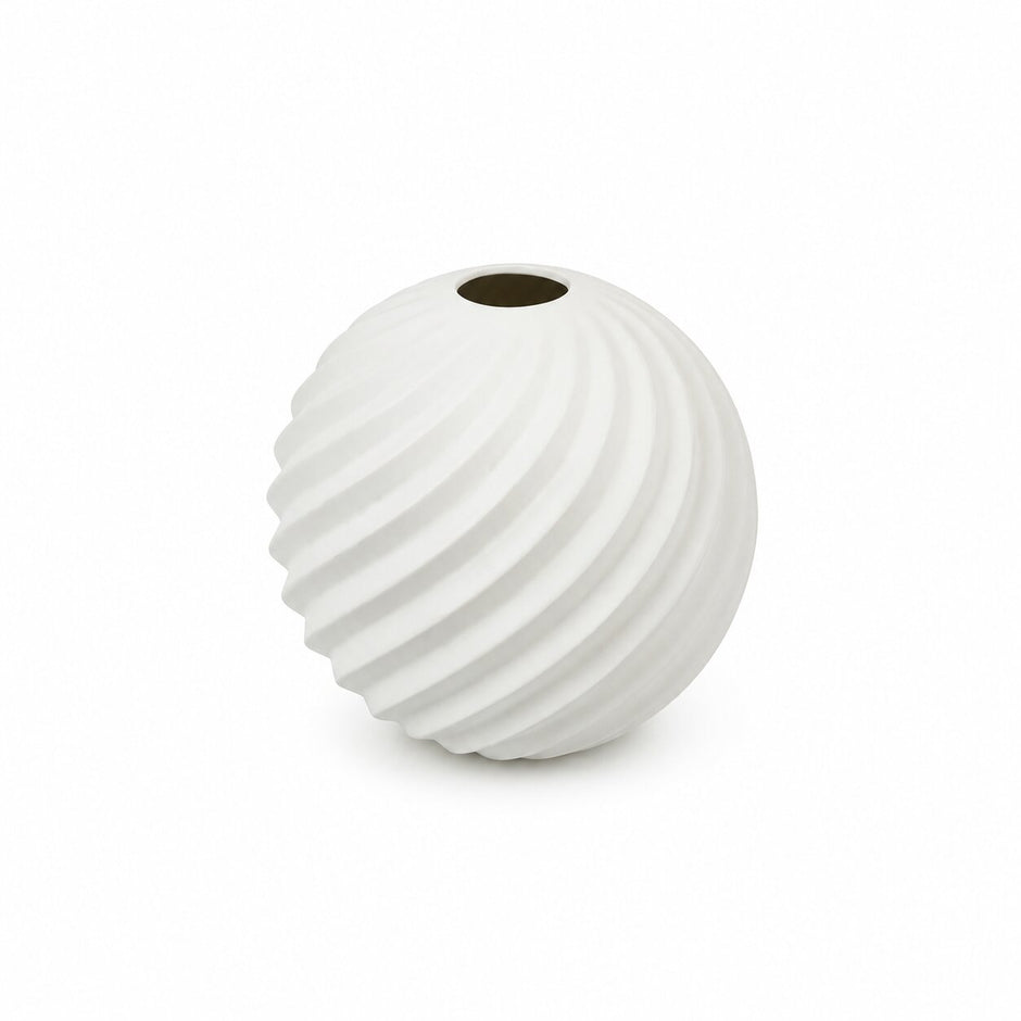 Vase Boule en Céramique pour Fleurs, vase blanc sphérique à relief torsadé