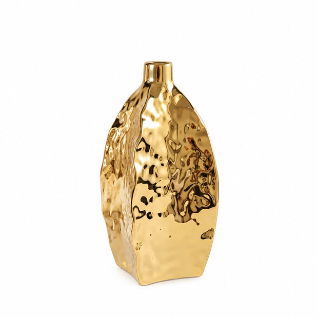 Vase Céramique Style Européen, vase doré texturé à finition brillante